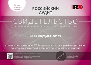 Аудит Плаза в списке крупнейших аудиторских компаний по итогам 2023 года